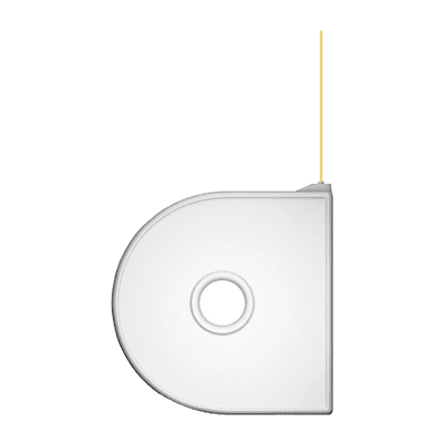 Beige 3D cartridge for 3D Systems Cube, featuring a curved edge design and a central hole, made of durable plastic for 3D printing applications.