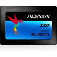 Black ADATA Ultimate SU800 256 GB SSD with blue label, colorful hummingbird graphic, and white text.