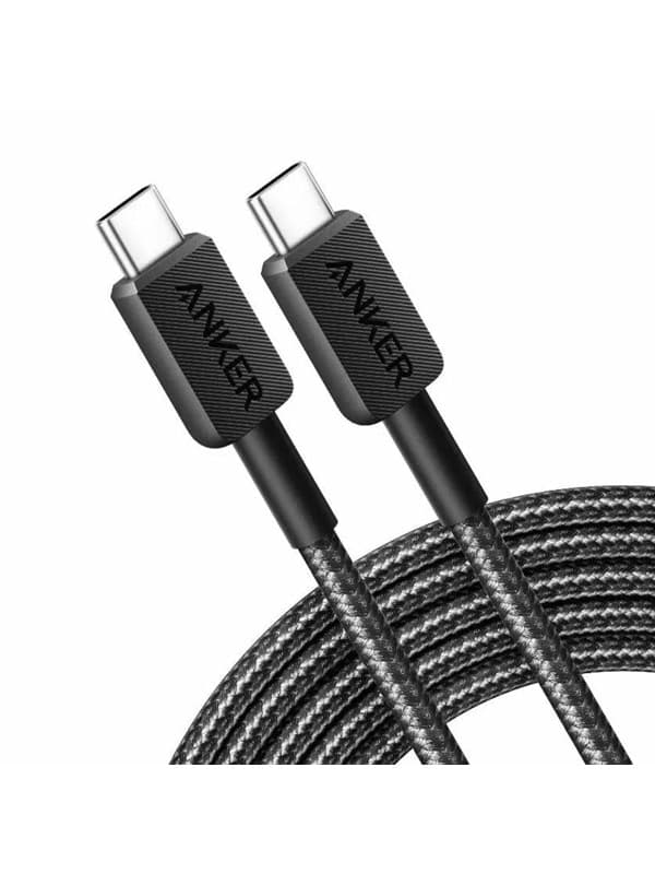 Black 0.9 M USB-C cable with textured connectors, featuring a durable braided design and the "Anker" logo on each end.