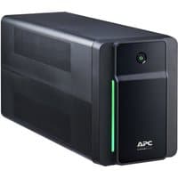 Black APC Back-UPS tower with 6 IEC C13 outlets, green LED indicator, and AVR feature.