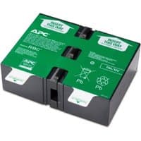 APC Battery Replacement Cartridge APCRBC123 with green label, black casing, and recycle symbols.
