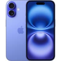 Apple iPhone 16 128GB Ultramarine, dual rear cameras, sleek design, edge-to-edge display, and iconic Apple logo.