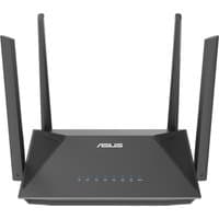 Black ASUS RT-AX52 Pro AX3000 router with four antennas and LED indicators on the front panel.