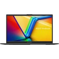 Black ASUS Vivobook Go 15 laptop with a 15.6" FHD display, sleek design, and visible ASUS logo on the screen bezel.