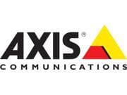 Black and yellow AXIS logo with a red triangle, featuring the text "AXIS COMMUNICATIONS" prominently displayed.