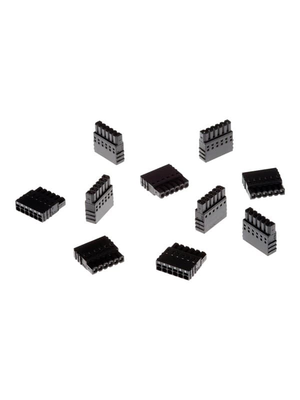 Black 6-PIN wire connectors arranged in a group, featuring a sturdy plastic material with multiple grooves for secure wiring connections.