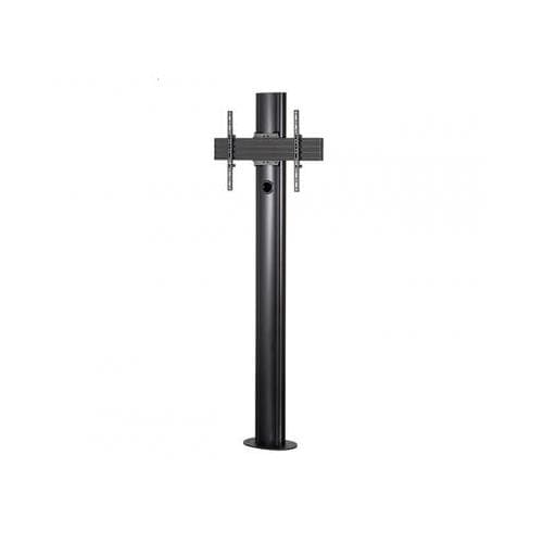 Premium black bolt-down single screen stand with a sturdy metal pole and VESA 600 compatibility, featuring adjustable brackets for secure mounting.