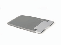 Gray BakkerElkhuizen Ergo Q330 Laptop Station with a sleek, minimalist design and a silver hinge, designed for ergonomic laptop use.