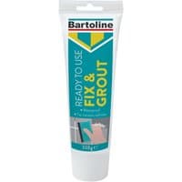 Bartoline Fix & Grout 330g tube, white with teal and yellow label, ready-to-use adhesive and grout.