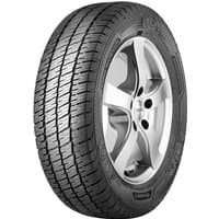 Barum Vanis AllSeason tire, 235/65 R16C, black tread with symmetrical grooves, mounted on a silver alloy wheel.