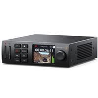 Blackmagic Design HYPERD/ST/DAHM Digital Video Recorder in black, featuring a front panel with buttons, a display screen, and a sleek, modern design.