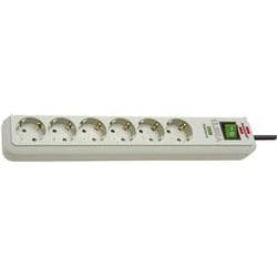 Grey Brennenstuhl surge protector with six AC outlets and a 1.5-meter power cord, featuring a power indicator light and a sturdy plastic housing.