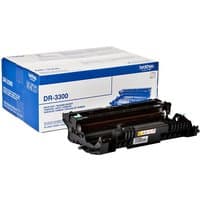 Brother DR-3300 printer drum, black with green components, next to blue and white packaging box.