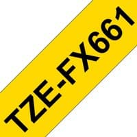 Yellow Brother TZE-FX661 label-making tape with bold black text.