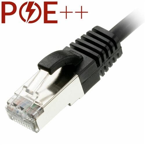 Black 0.3m Cat6a RJ45 Ethernet cable with a slim design, U/FTP shielding, 30AWG thickness, and a snagless booted connector for secure connections.