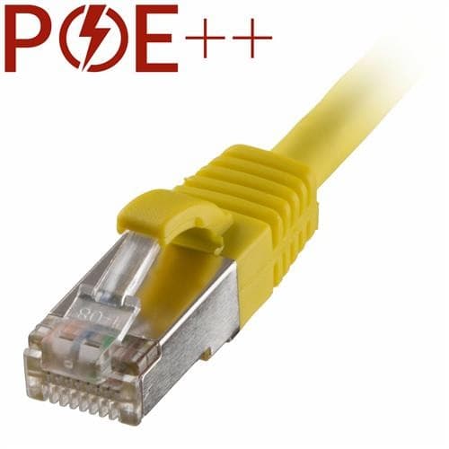 Yellow 0.5m Cat6a RJ45 patch cable with a snagless boot, featuring a transparent connector and LSOH material, designed for high-speed data transmission.