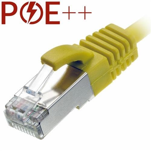 Yellow 1.5m Cat6a RJ45 Ethernet cable with a slim snagless booted design, featuring a transparent connector and metal shielding for enhanced durability and performance.