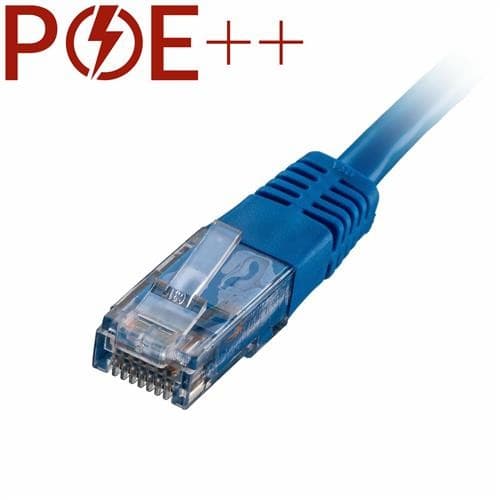 Blue 1m Cat6 RJ45 patch cable with a flush moulded boot, made of PVC, featuring a transparent connector and 24AWG wire gauge, designed for high-speed networking.