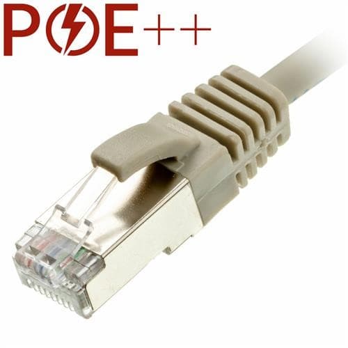 Grey 2m Cat6a RJ45 Ethernet cable with U/FTP shielding, 30AWG thickness, slim design, snagless booted connector, suitable for high-speed networking.