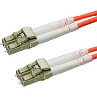 Orange Cablenet 2m OM3 LC-LC duplex fibre patch lead with beige connectors and white sleeves.