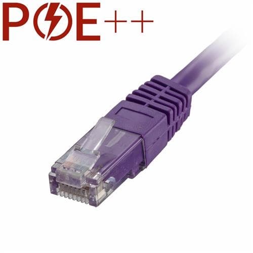 Violet Cat6 RJ45 Ethernet cable, 30m long, featuring a flush moulded booted connector and 24AWG U/UTP PVC material, designed for high-speed data transmission.