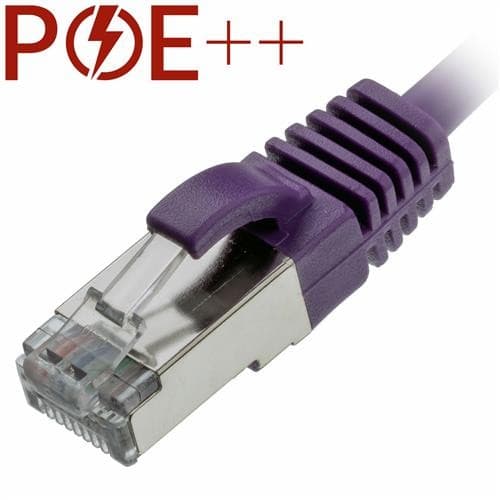 Violet 4m Cat6a RJ45 Ethernet cable with U/FTP shielding, 30AWG thickness, slim snagless booted design, and a clear connector for enhanced durability and performance.