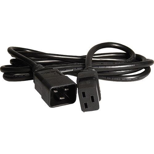Black PVC power lead with a 5m length, featuring an IEC C20 connector on one end and an IEC C19 connector on the other, designed for reliable electrical connections.