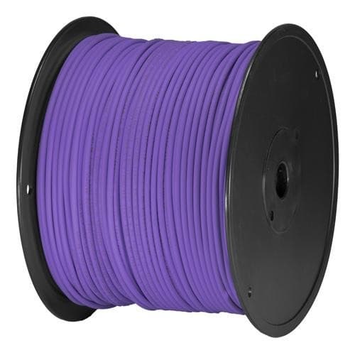 Violet U/UTP PVC 24AWG stranded patch cable on a black spool, featuring a 305m length, designed for high-speed networking applications.