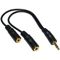 Black Cables Direct 3.5mm audio cable, 0.2m length, with dual female connectors and one male connector.