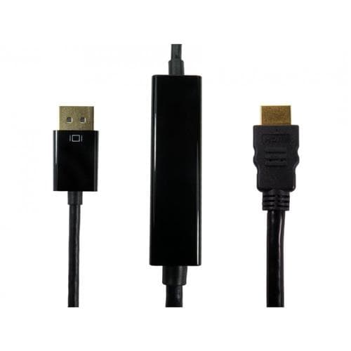 Black HDPORT-0054K-3M Video Cable Adapter featuring a DisplayPort connector on one end and an HDMI connector on the other, with a mid-cable converter box.