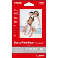 Canon GP-501 Glossy Photo Paper pack, red packaging, 4x6 inches, 100 sheets, family photo on front.