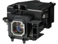 Black projector lamp housing with a clear glass lens, featuring a silver reflector inside, designed for 220 W power, with ventilation slots on the sides for heat dissipation.