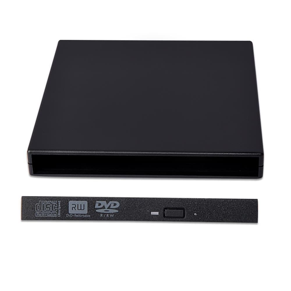 CoreParts MSE-ODD12.7 ODD enclosure in sleek black, featuring a slim design, a tray for discs, and a simple eject button on the front.