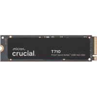 Black Crucial T710 4 TB M.2 PCIe 5.0 NVMe SSD with gold connector and white branding text.