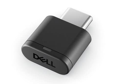 Black DELL HR024 USB receiver with a sleek design, featuring a silver connector and a small button on the side, ideal for wireless device connectivity.