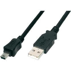 Black Digitus USB-A to Mini-B connection cable, 1.8 meters long, featuring a standard USB-A connector on one end and a Mini-B connector on the other, made of durable plastic.