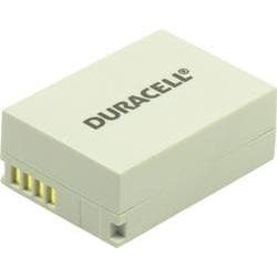 Duracell compatible digital camera battery in a light gray casing, featuring the Duracell logo on top and four gold contacts on one side, designed to replace Canon NB-7L.