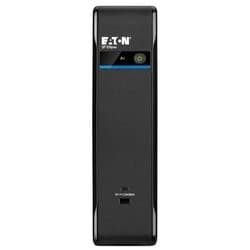 Black Eaton 3P Ellipse UPS featuring a sleek design, LED indicator lights, and a power button, designed for uninterruptible power supply in a compact form.