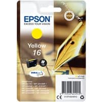 Epson yellow ink cartridge with pen and crossword design, DURABrite Ultra Ink, Singlepack Yellow 16.