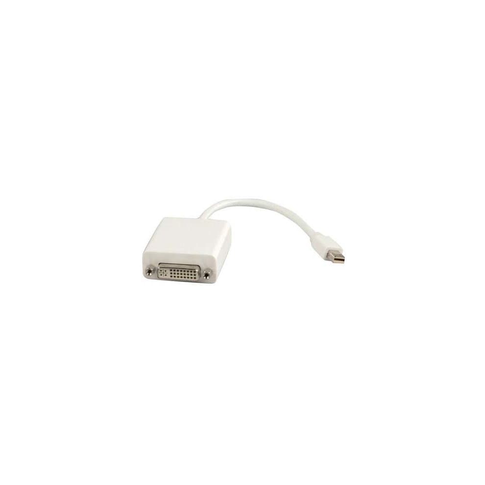 White mini DisplayPort to DVI-D adapter with a short cable, featuring a male connector on one end and a DVI-D female port on the other.