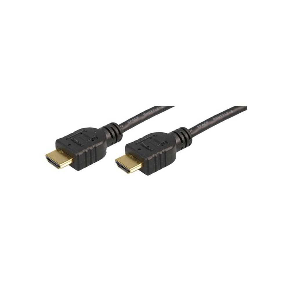 Black HDMI 2.0 high-speed cable, 1.5 meters long, featuring gold-plated connectors on both ends for optimal signal transmission and Ethernet connectivity.