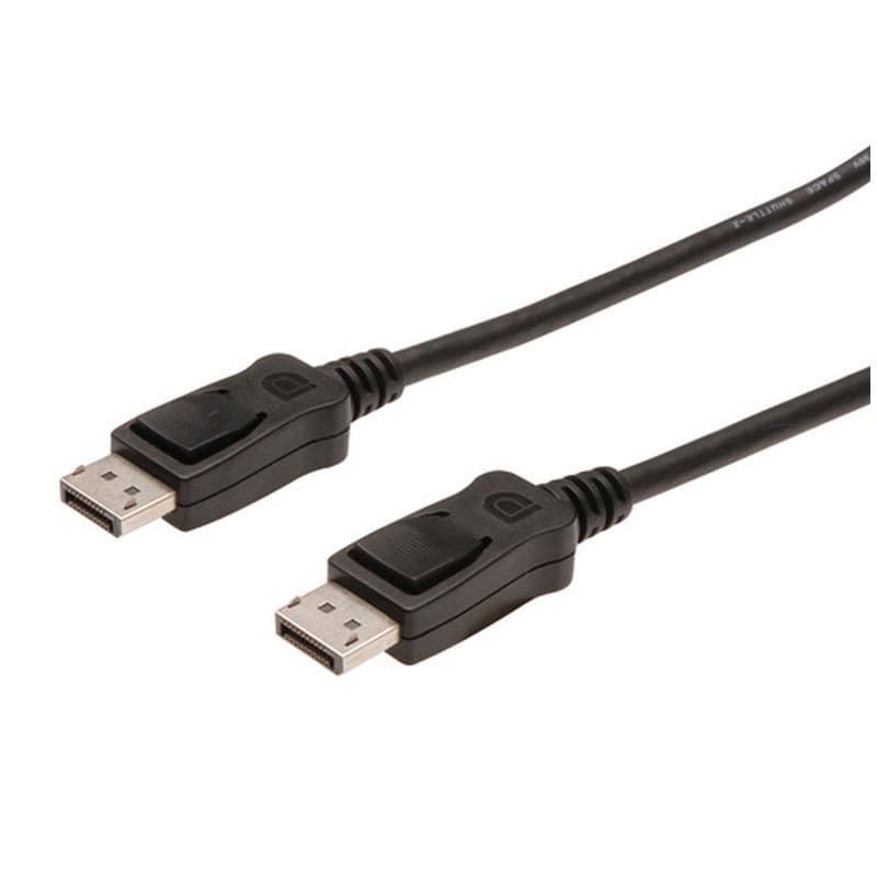 Black 1-meter DisplayPort V1.4 connection cable with male connectors on both ends, featuring a sturdy design and molded strain relief for durability.