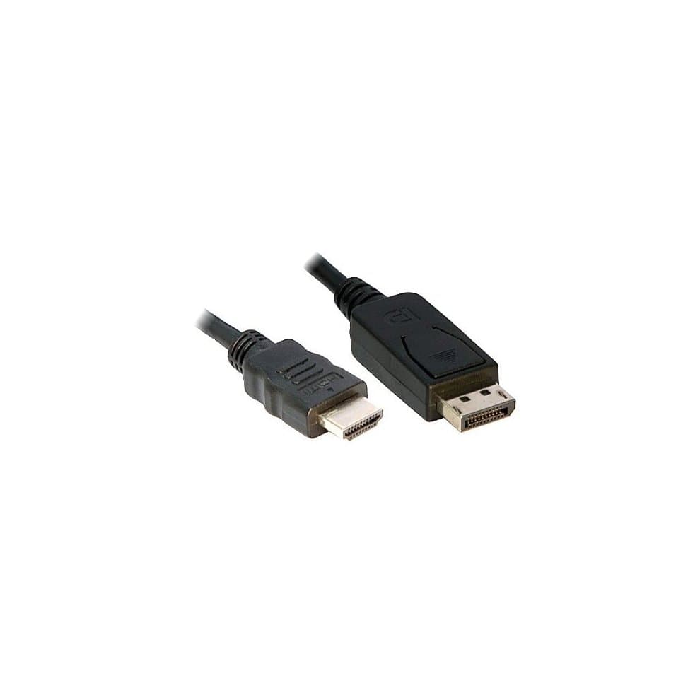 Black FDL 1M DisplayPort 1.2a to HDMI cable with male connectors on both ends, featuring a slim design and clear labeling on the DisplayPort connector.
