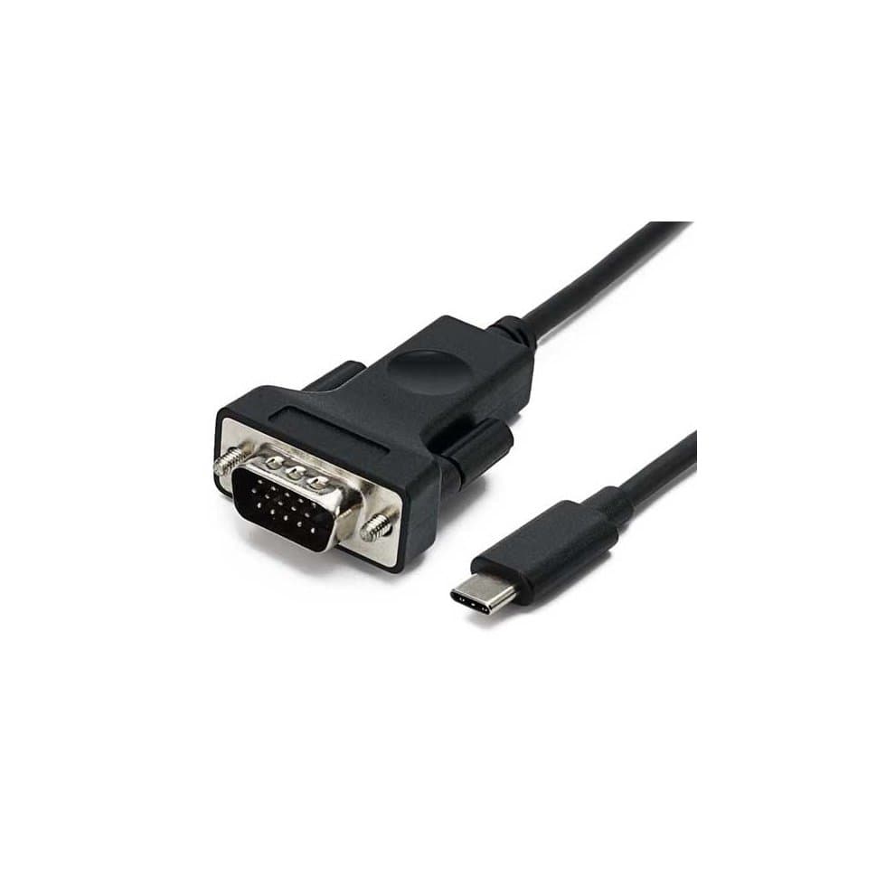 Black 2m USB Type C to VGA cable with a male Type C connector on one end and a male VGA connector with pins on the other, featuring a sturdy plastic casing.