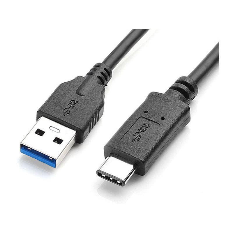 Black FDL 3m USB-C to USB-A adaptor cable featuring a USB-A connector with blue insert and a USB-C connector, made of durable plastic with flexible rubberized coating.