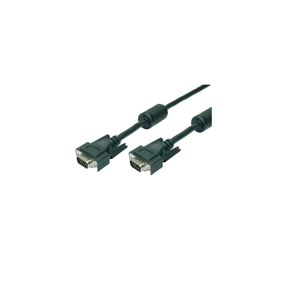 3-meter black VGA monitor cable with male-to-male connectors, featuring molded ends for durability and a flexible rubberized finish.