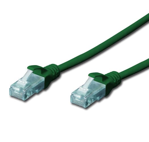 Green FDL 4M CAT.5e UTP patch cable with transparent connectors on both ends, designed for network connectivity.