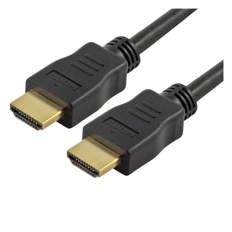 Black HDMI 2.0 cable, 7.5 meters long, featuring gold-plated connectors on both ends, designed for high-speed data transfer with Ethernet support.