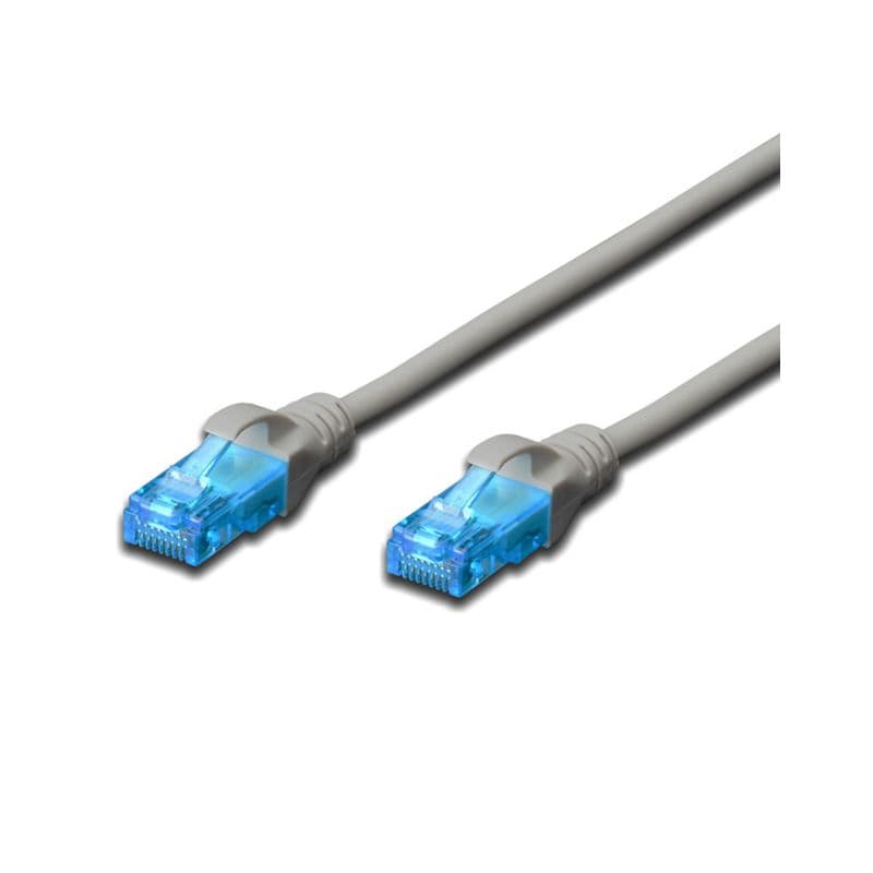 Grey 7-meter CAT.5e UTP patch cable with transparent blue connectors on both ends, designed for network connectivity.