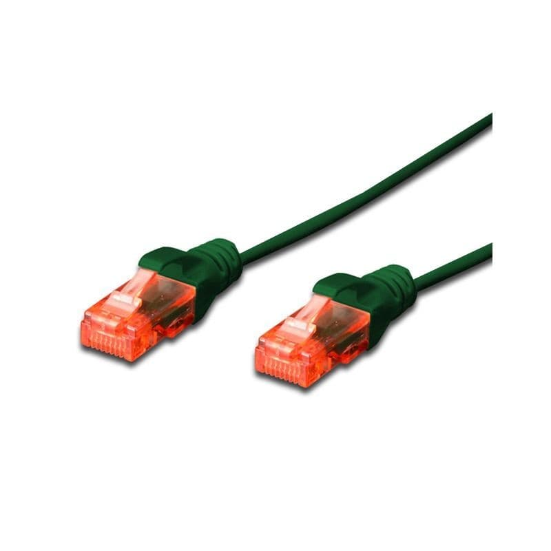 Green 0.5m Cat. 6 UTP LSZH patch cable with snagproof design, featuring transparent orange connectors on both ends.